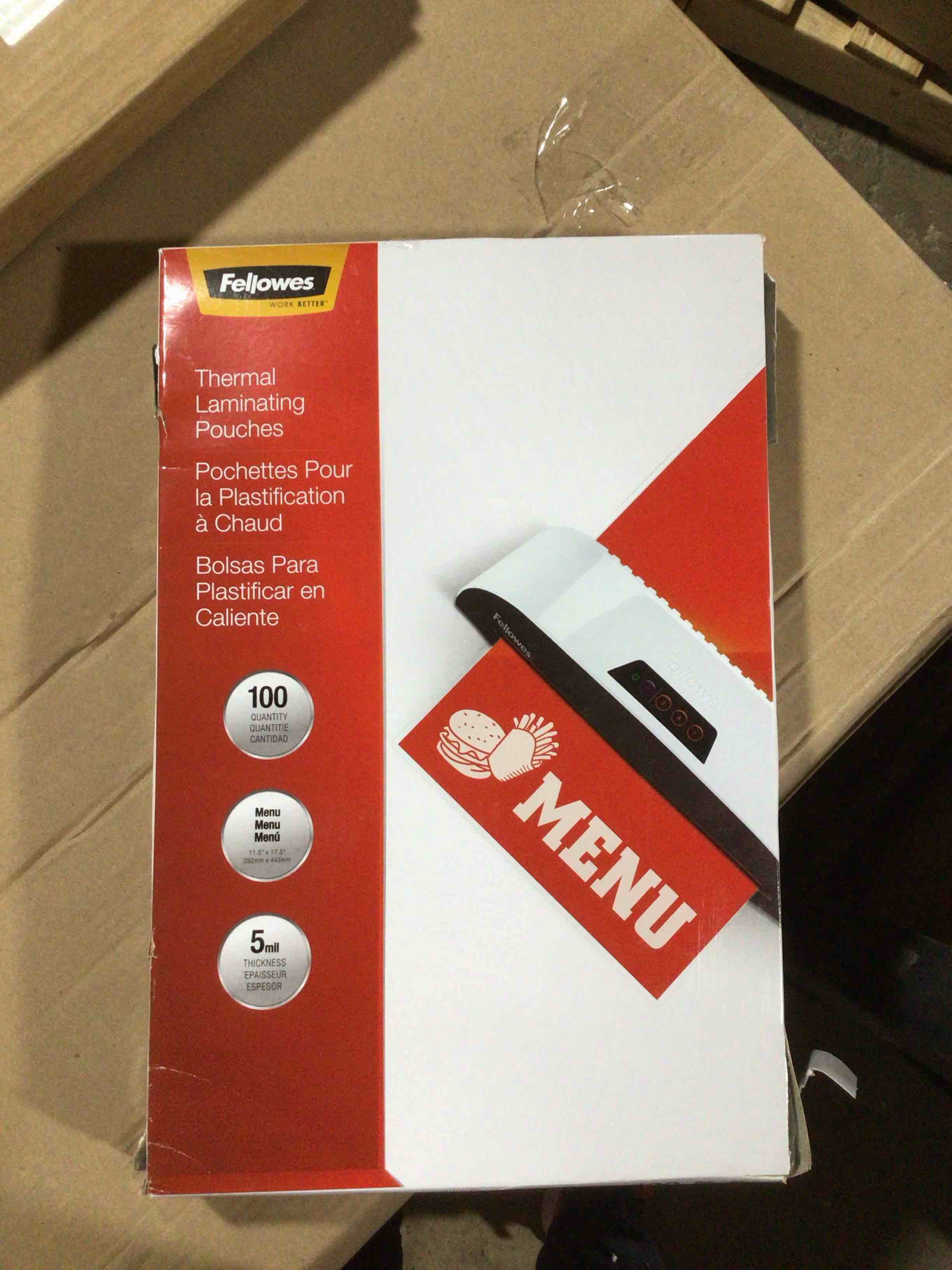 Condition photo showing New/Like New for Fellowes Thermal Laminating Pouches Menu 5 mil 100/Pack 5746001