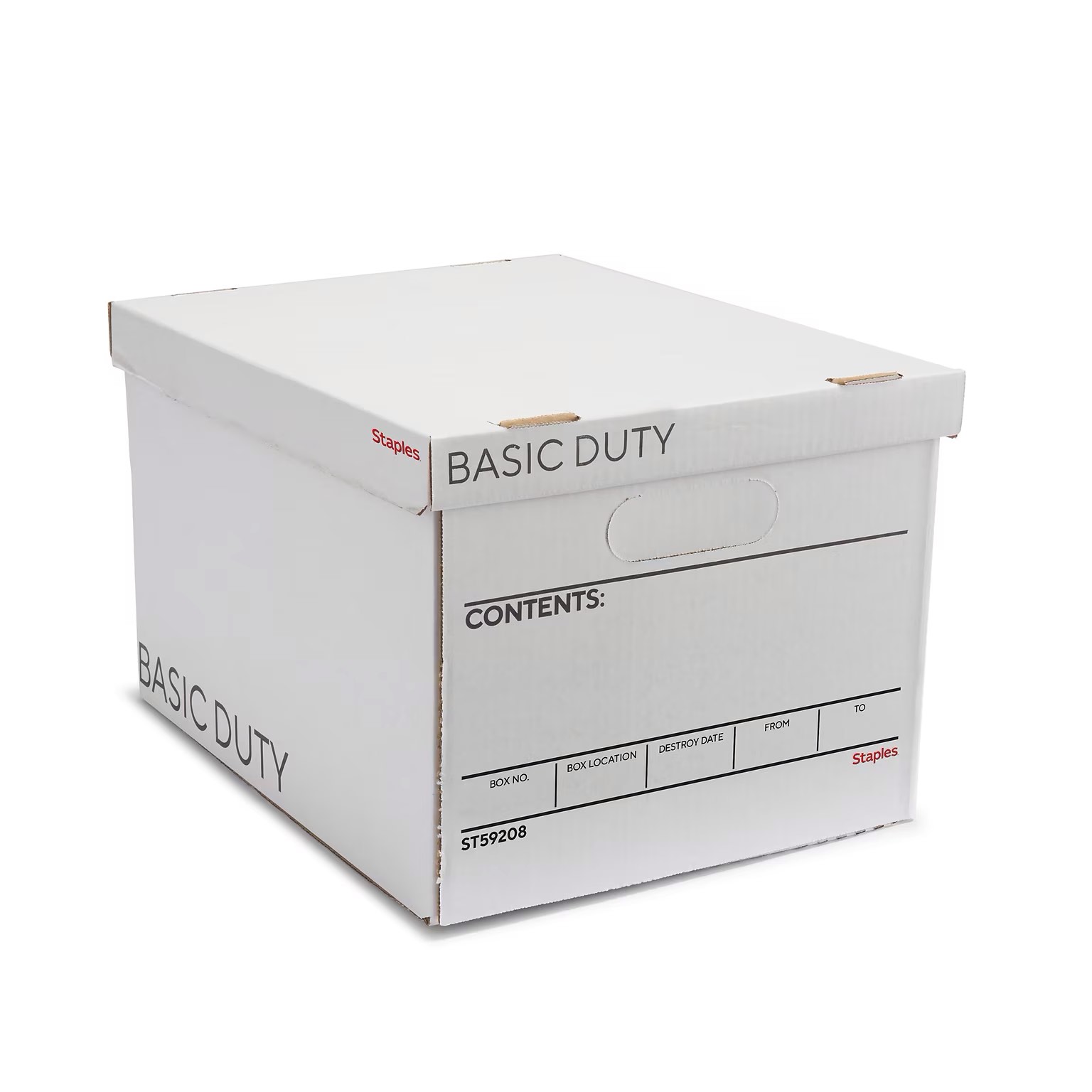staples 65% recycled corrugated file box lift off lid, letter/legal size, white/black, 10/pack (23325011)