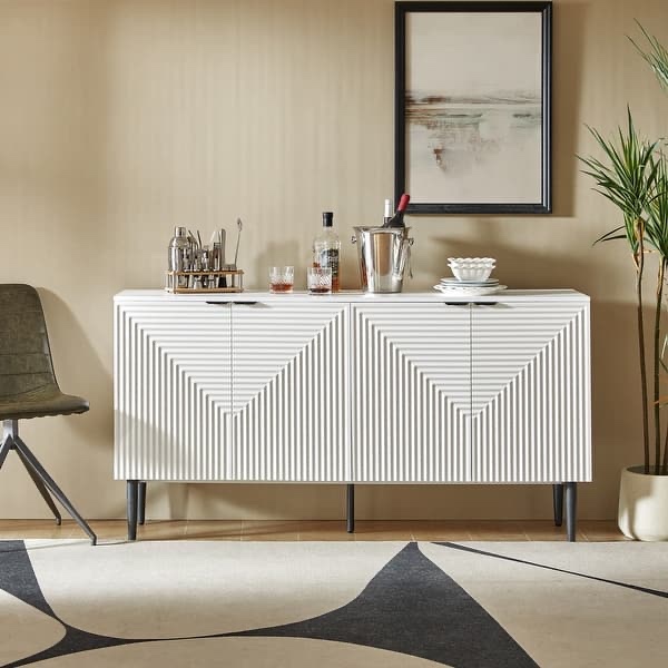 Condition photo showing New/Like New for Burkart Modern 63"Wide 4-Door Sideboard with Wine Rack and Metal Leg by HULALA HOME - White