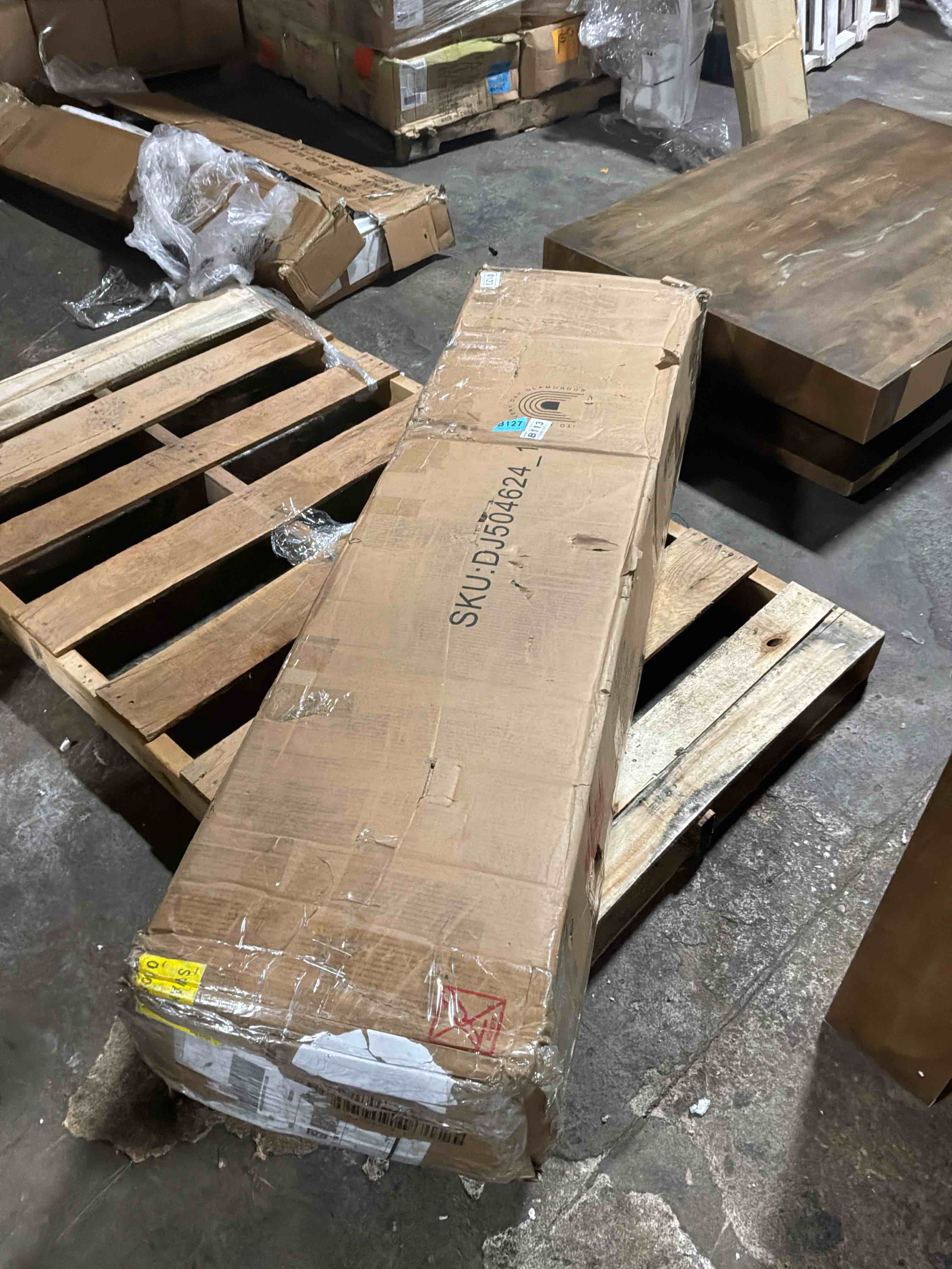 Condition photo showing New/Like New for Stylish Upholstered Platform Bed with Soft Headboard, Modern Solid Wood Bed Frame with Wooden Slat Support, No Box Spring Need