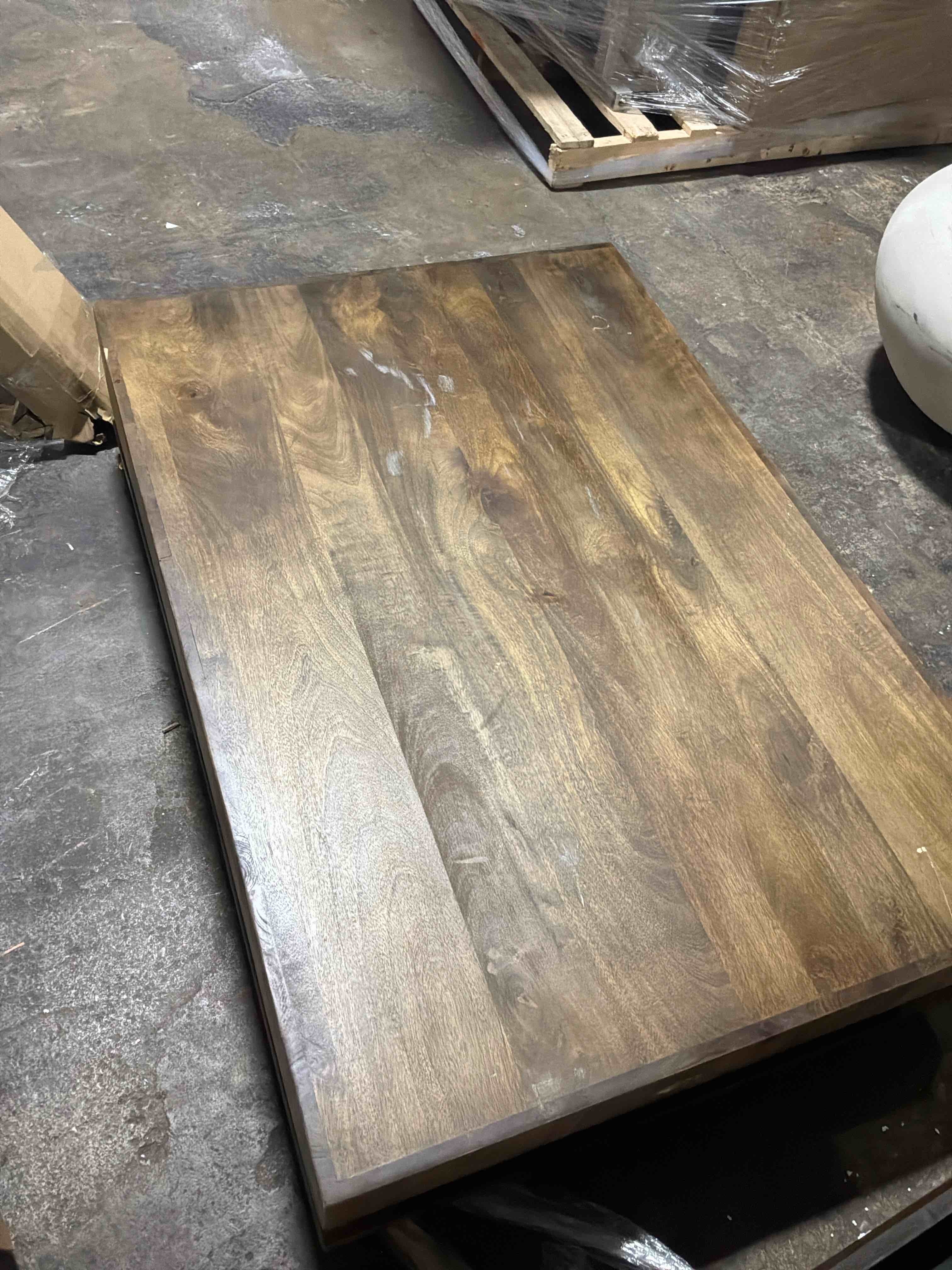 Condition photo showing As Is for Modern Low Profile Solid Wood Coffee Table - Solid Wood Brown - Two Tiered Design - Handmade