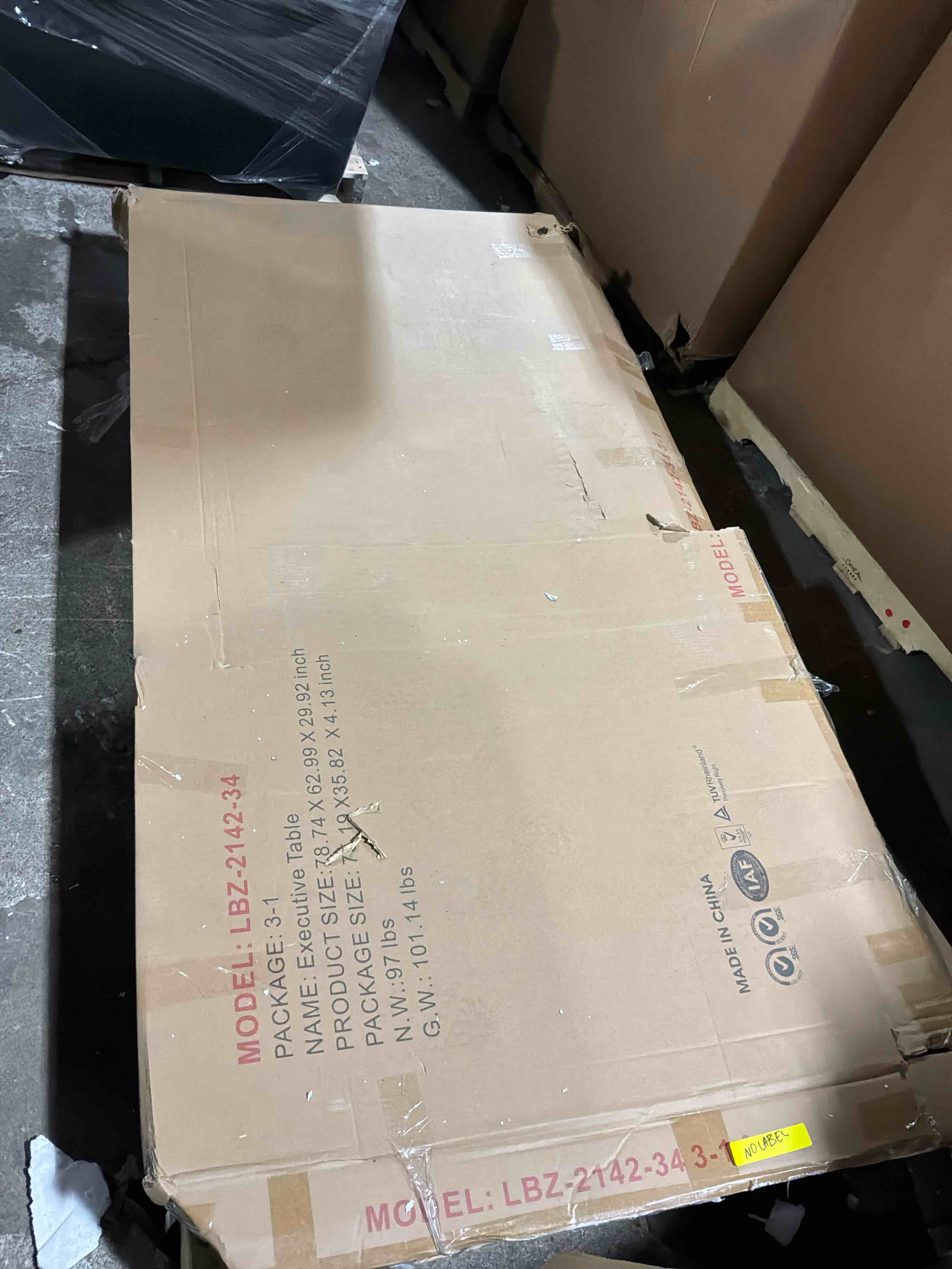 Condition photo showing Good Condition for L Shape Executive Desk with Reversible Cabinets, Lockable Drawers & Cable Box – Modern Office Desk with Thick Desktop for Home or Business Use (Black Walnut+Khaki, 94.5" L*70.8" W*29.5" H)