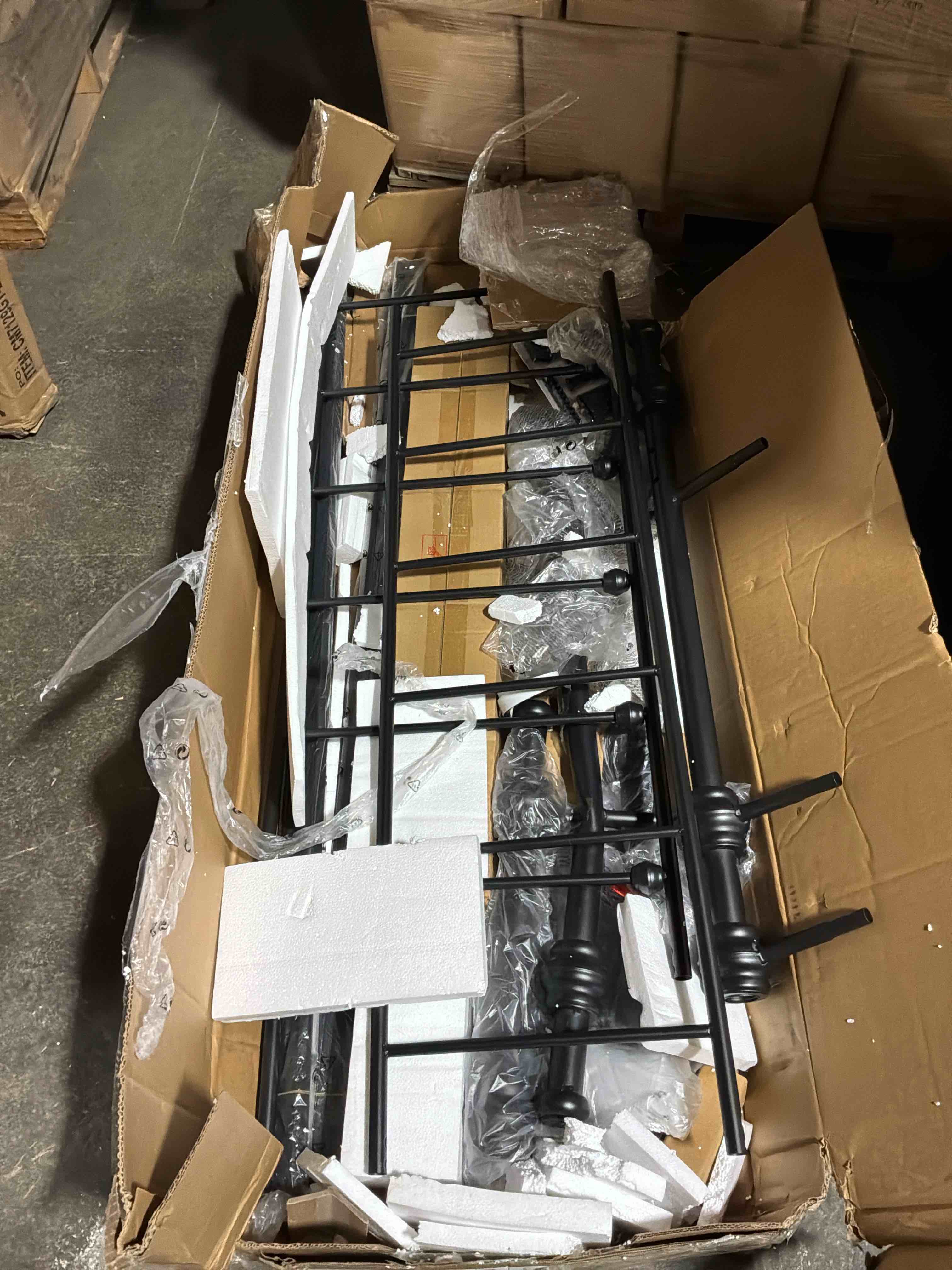 Condition photo showing As Is for Similar To Full Size Metal Platform Bed Frame with Victorian Iron-Art Tall Headboard and Footboard, Mattress Foundation for Under Bed Storage/Heavy Duty Steel Slat Supported, No Box Spring Needed, Black