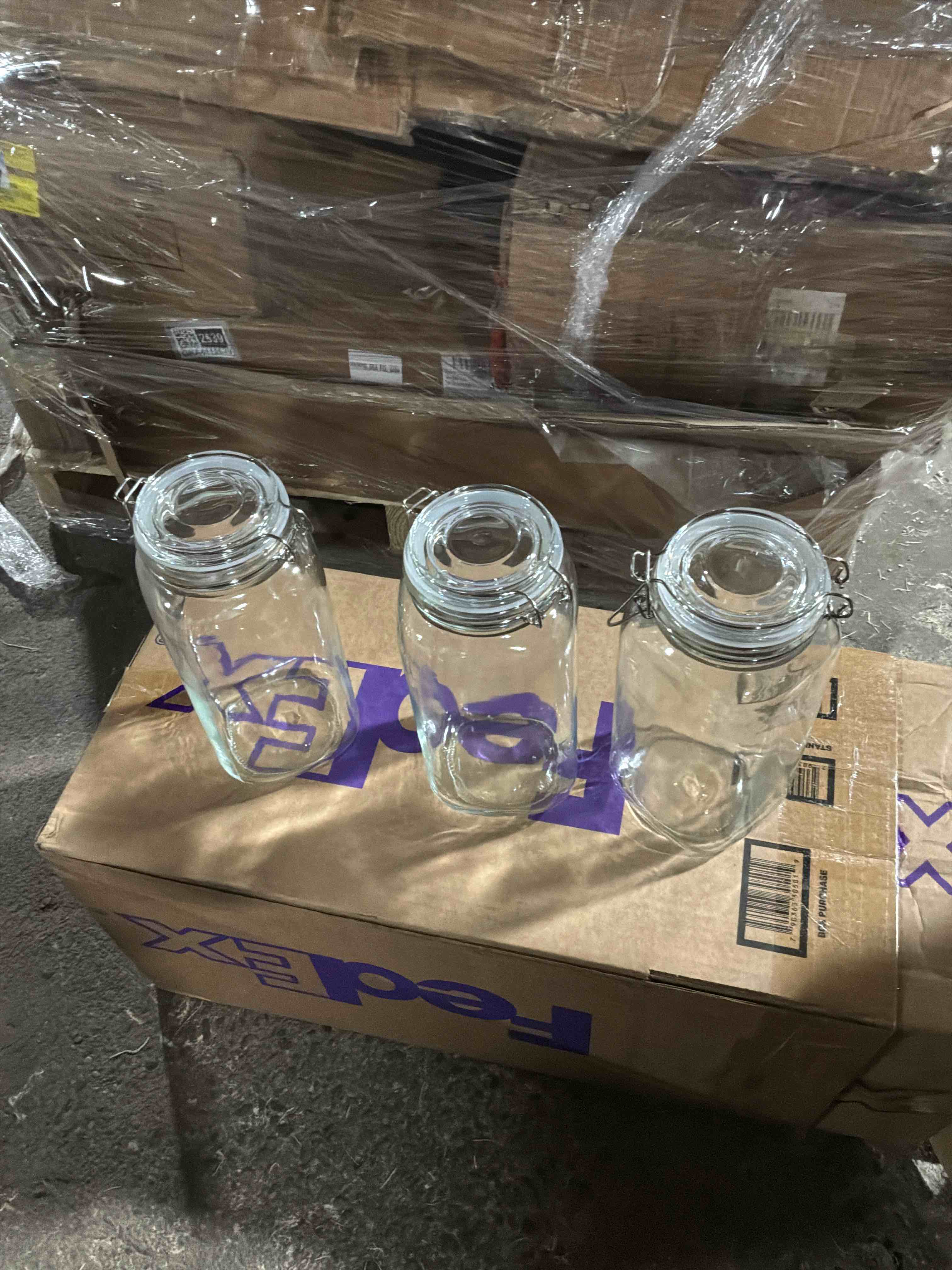 Condition photo showing New/Like New for comsaf airtight glass jars with lids 0.6 gallon set of 3, food storage canister square-storage container with clear preserving seal wire clip fastening for kitchen canning flour, cereal, pasta, bean 0.6 gallon*3-square