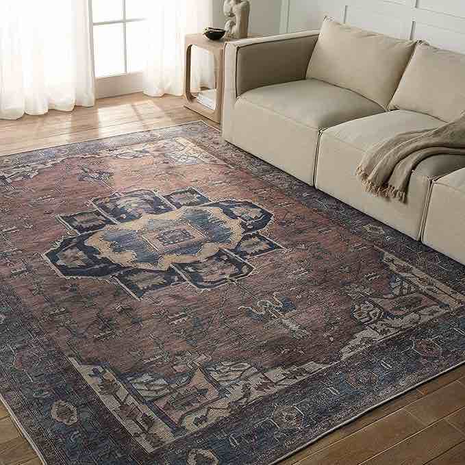 jaipur living soft 9’2 x 12 runner rug, boho, blue/dark brown