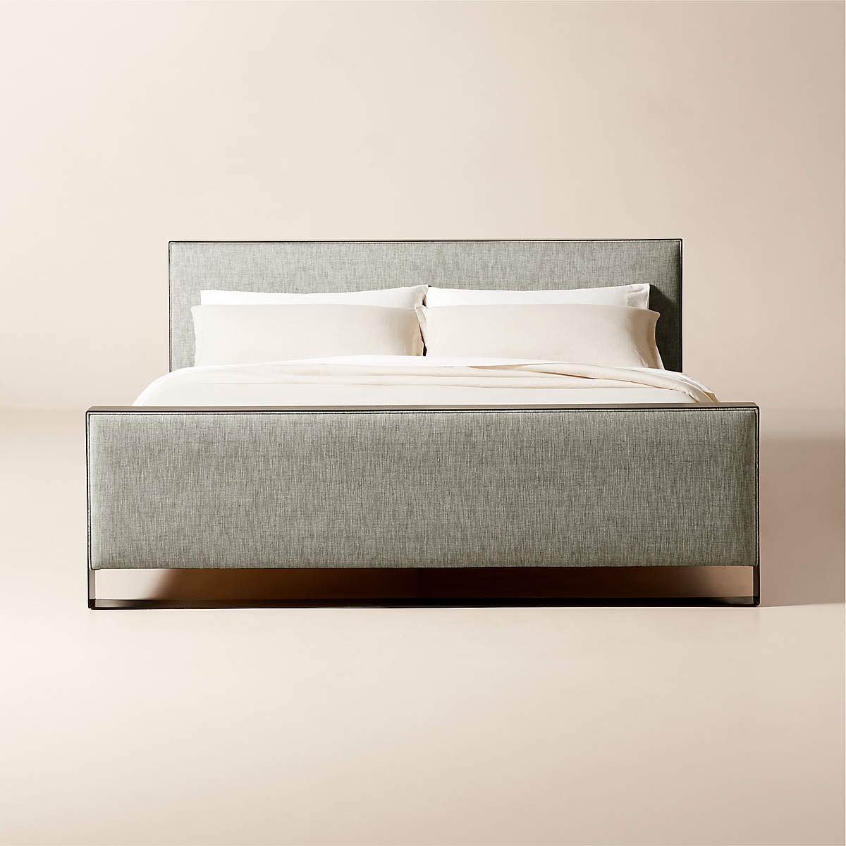 Panora Warm Grey Upholstered And Black Metal King Bed