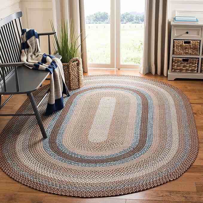 7.11 x 4.9 ft safavieh washable rug outdoor braided collection oval, brown & multi, handmade & reversible, non-shedding & easy to clean, ideal for patio, backyard, mudroom 