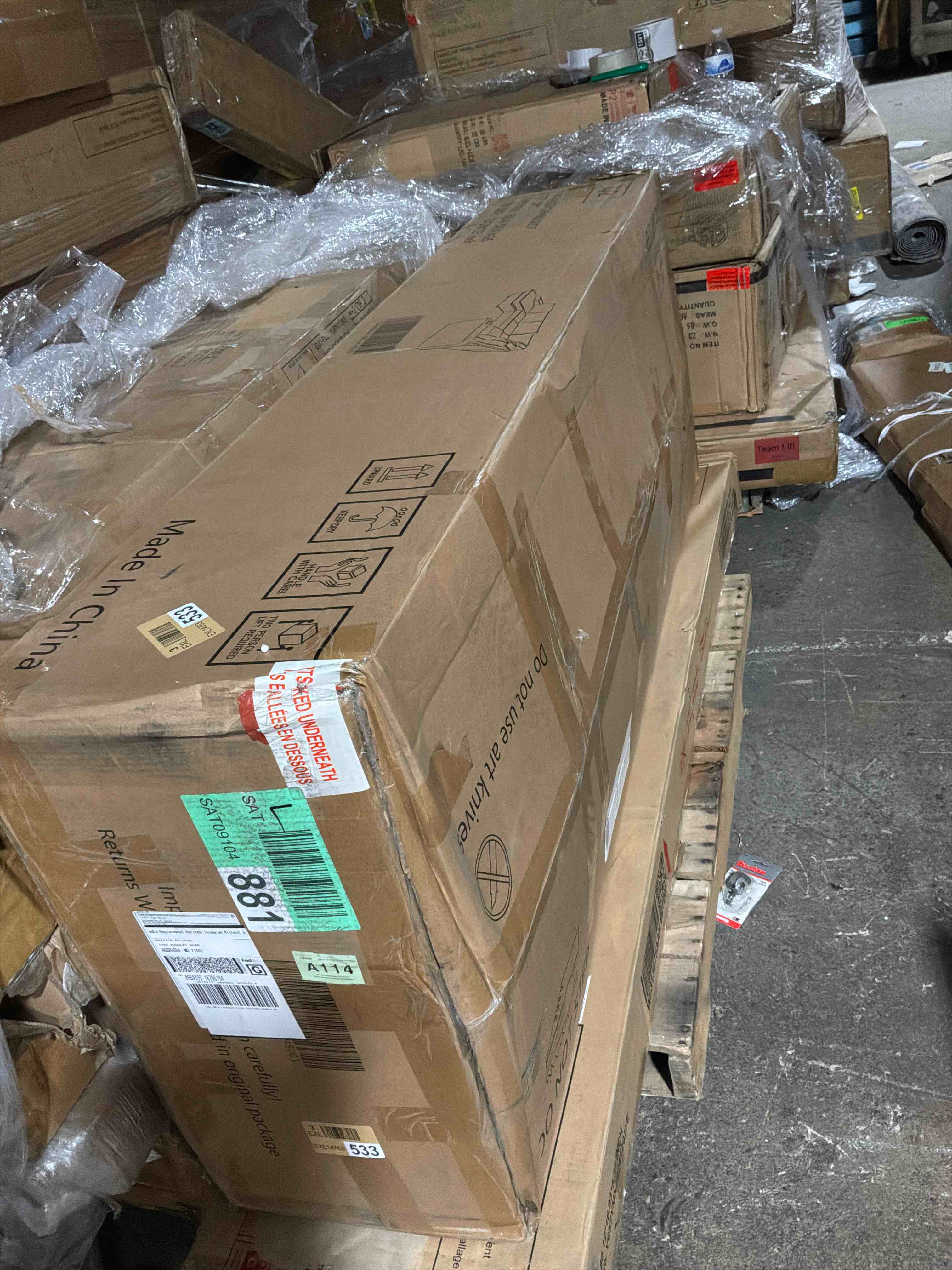 Condition photo showing New/Like New for similar to 110" modern fabric boneless couch with deep seat, sectional couches for living room, upholstered cloud sofa with 2 ottoman, no assembly required (u shaped sofa)