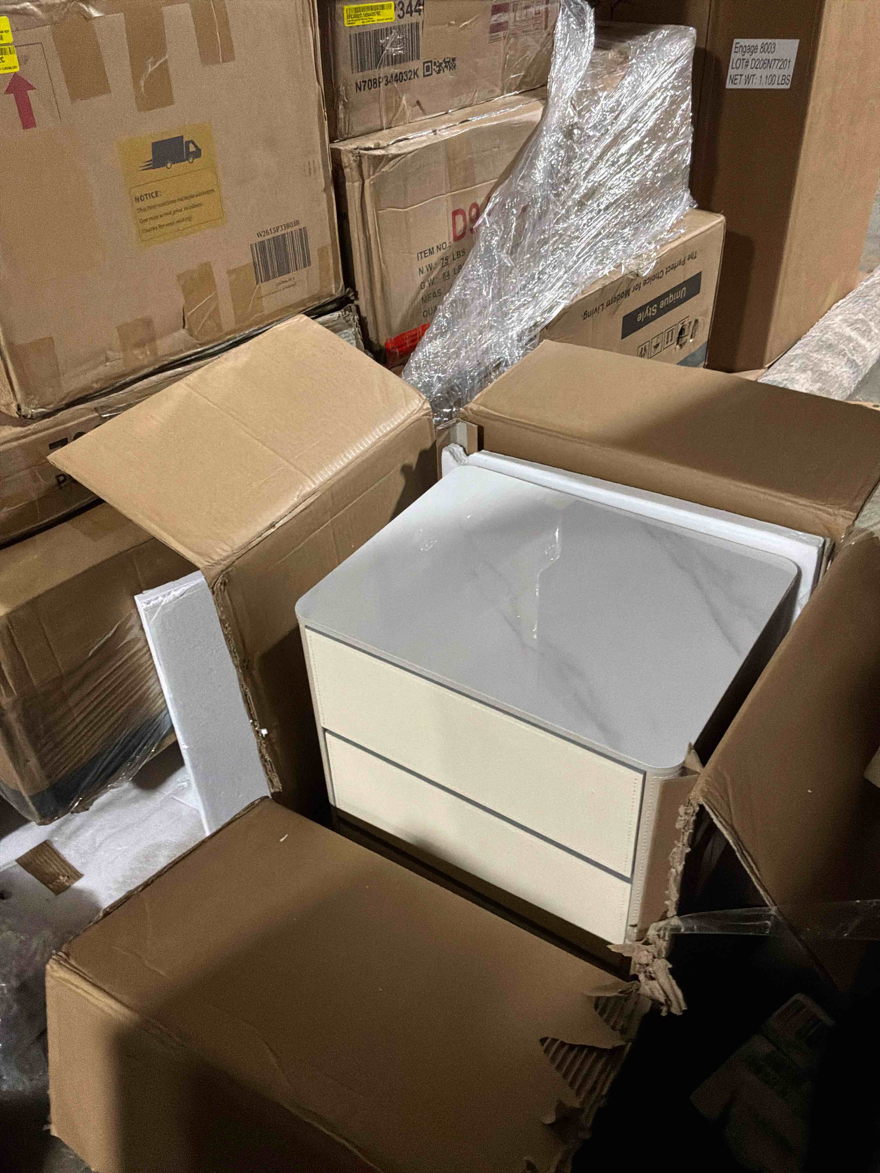 Condition photo showing New/Like New for similar to modern luxury bedside table with two drawers and large storage space, noble leather bedside table - bedroom (white/gold)