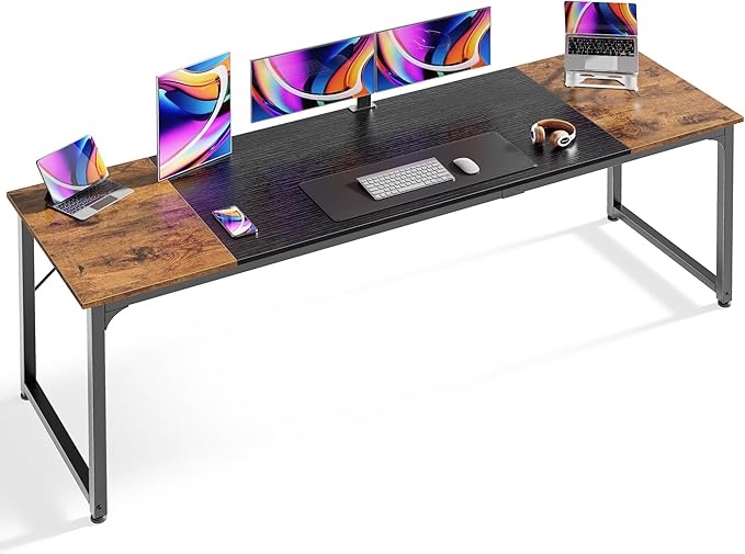 similar to huuger 78.7 inch office computer desk with storage, writing work desk for home office, study, gaming, long simple desk, large legroom, metal frame, rustic brown and black