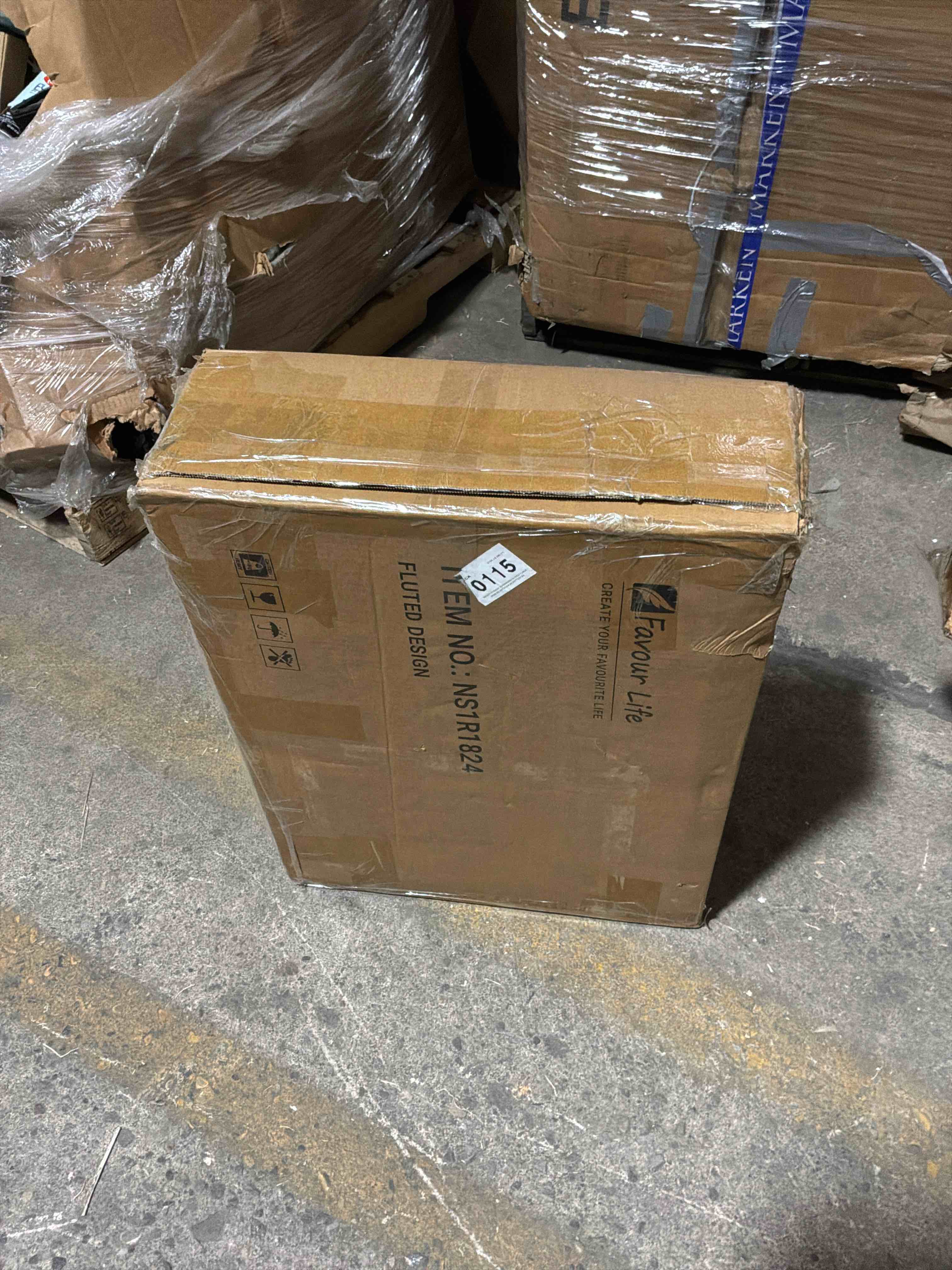 Condition photo showing New/Like New for schaitman 18''w fluted 1-drawer nightstand with open cubby, wood nightstand with built-in charging outlets