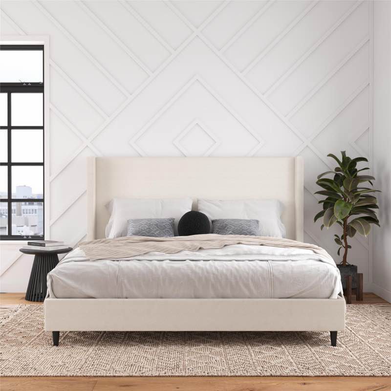 ana king upholstered wingback bed
