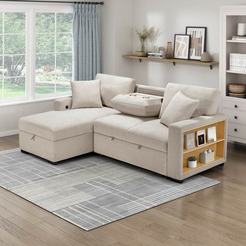 darrielle 92"w sectional sofa sleeper with left chaise with charging ports