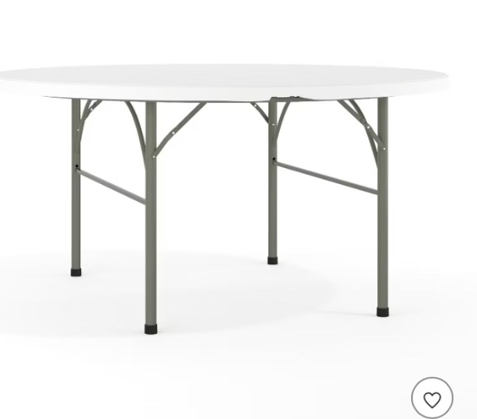 Flash Furniture Scarborough 5-Foot Round Bi-Fold White Plastic Folding Table with Carrying Handle