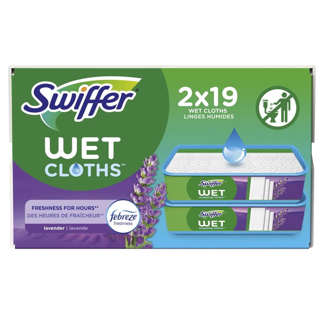 swiffer wet mopping cloths lavender 38 count 2 packs 19 pads each