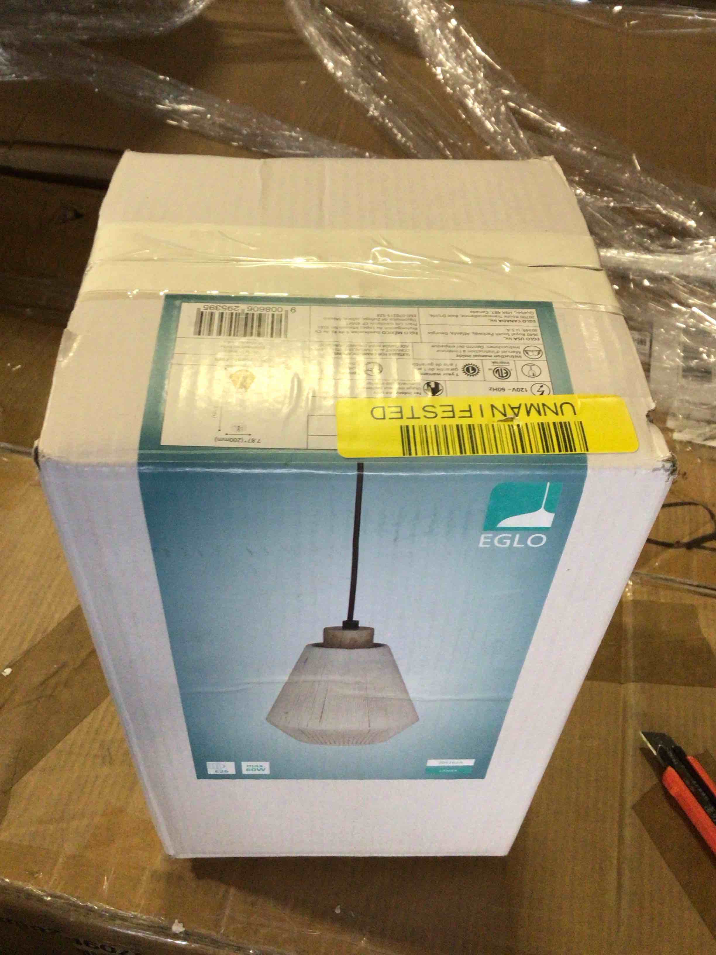 Condition photo showing New/Like New for eglo lanier 1-light mini pendant - black finish - cream shade