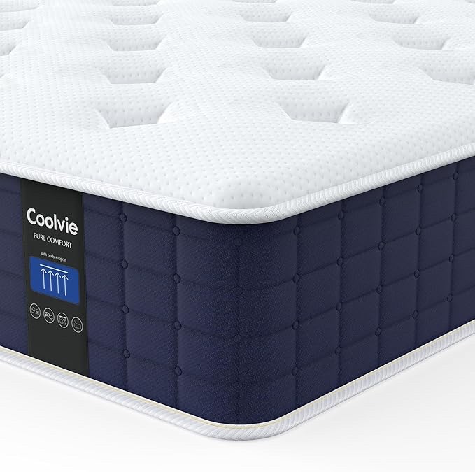coolvie twin mattress, 12 inch twin size hybrid mattress, individual pocket springs with memory foam, bed in a box, cooler sleep with pressure relief and support