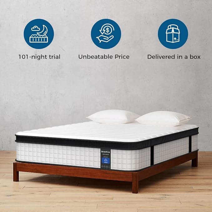 inofia twin mattress, 10 inch hybrid innerspring single mattress cool twin bed supportive & pressure relief, breathable soft knitted fabric cover, medium firmness