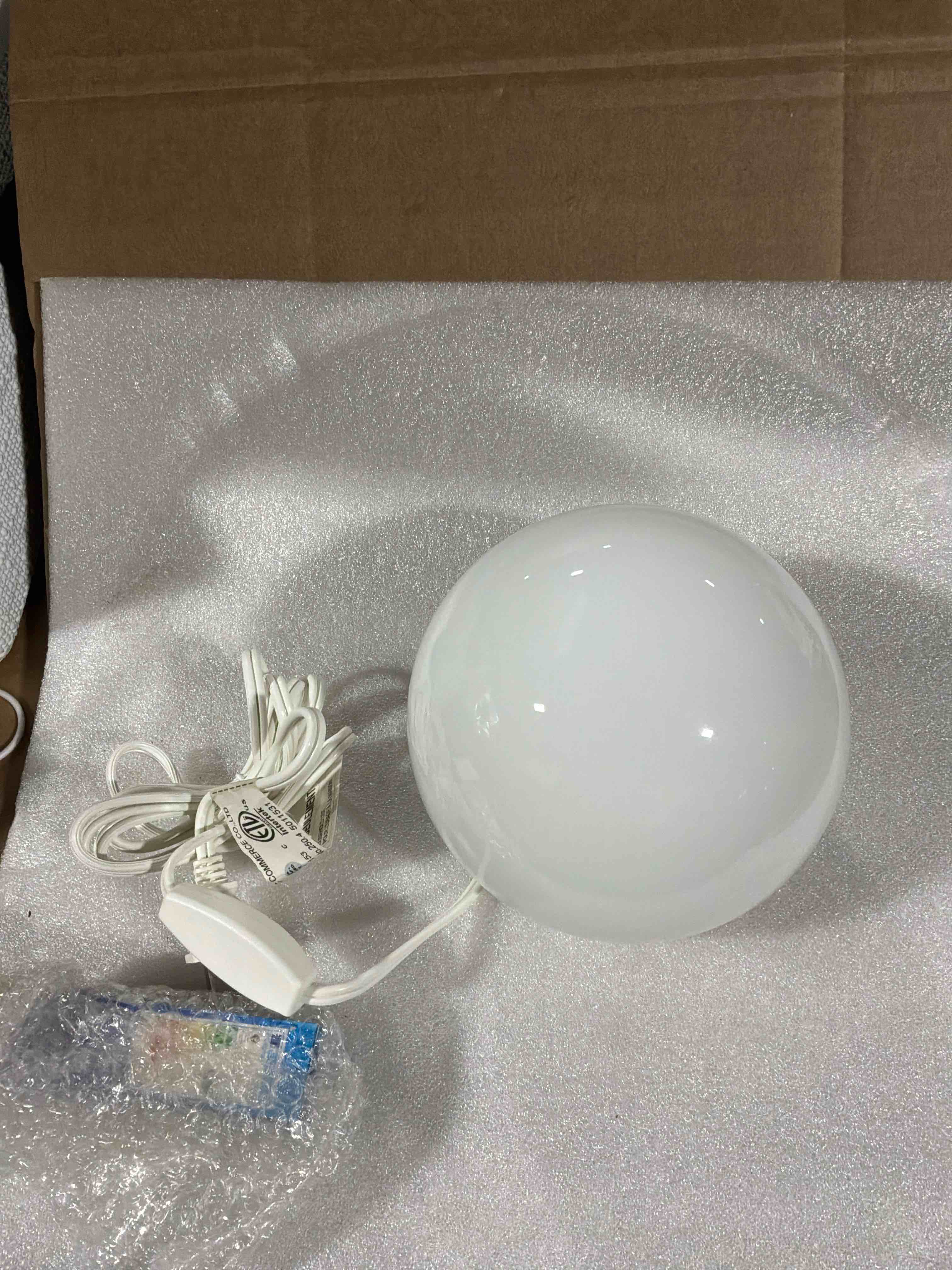 Condition photo showing New/Like New for 6 Inch Ball Table Lamp with Glass Shade, Ball Light Bookshelf Lamp for Bedroom, Dorm, Office and Bedroom Bookshelf Reading Decoration, Without Bulb Opal White_6 Inch