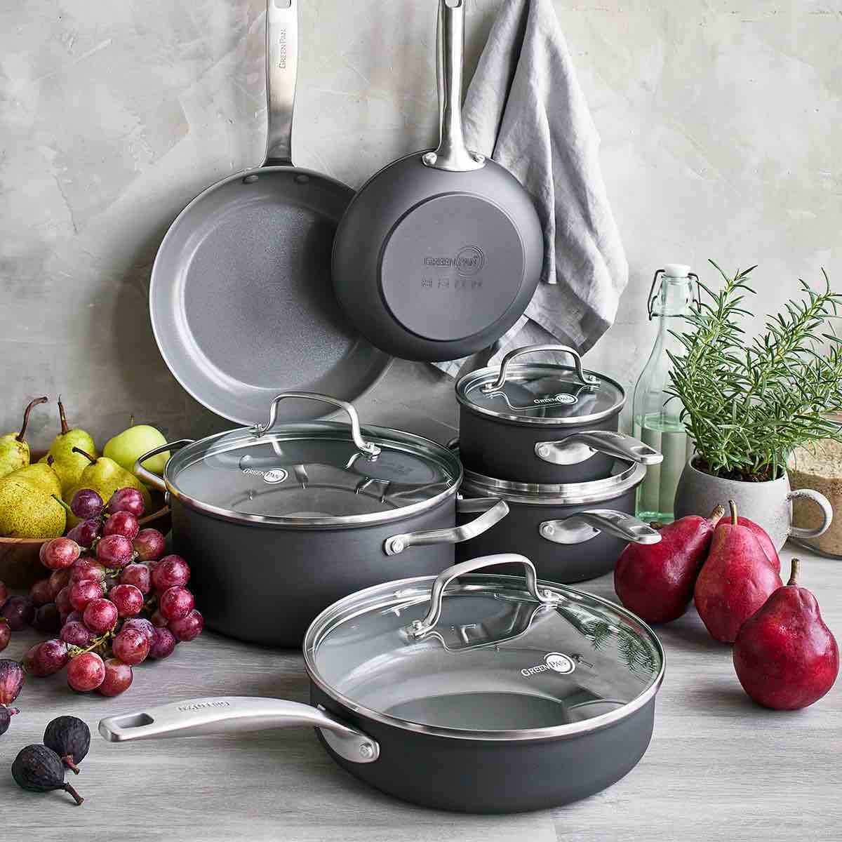 greenpan chatham 10pc hard anodized healthy ceramic nonstick cookware set