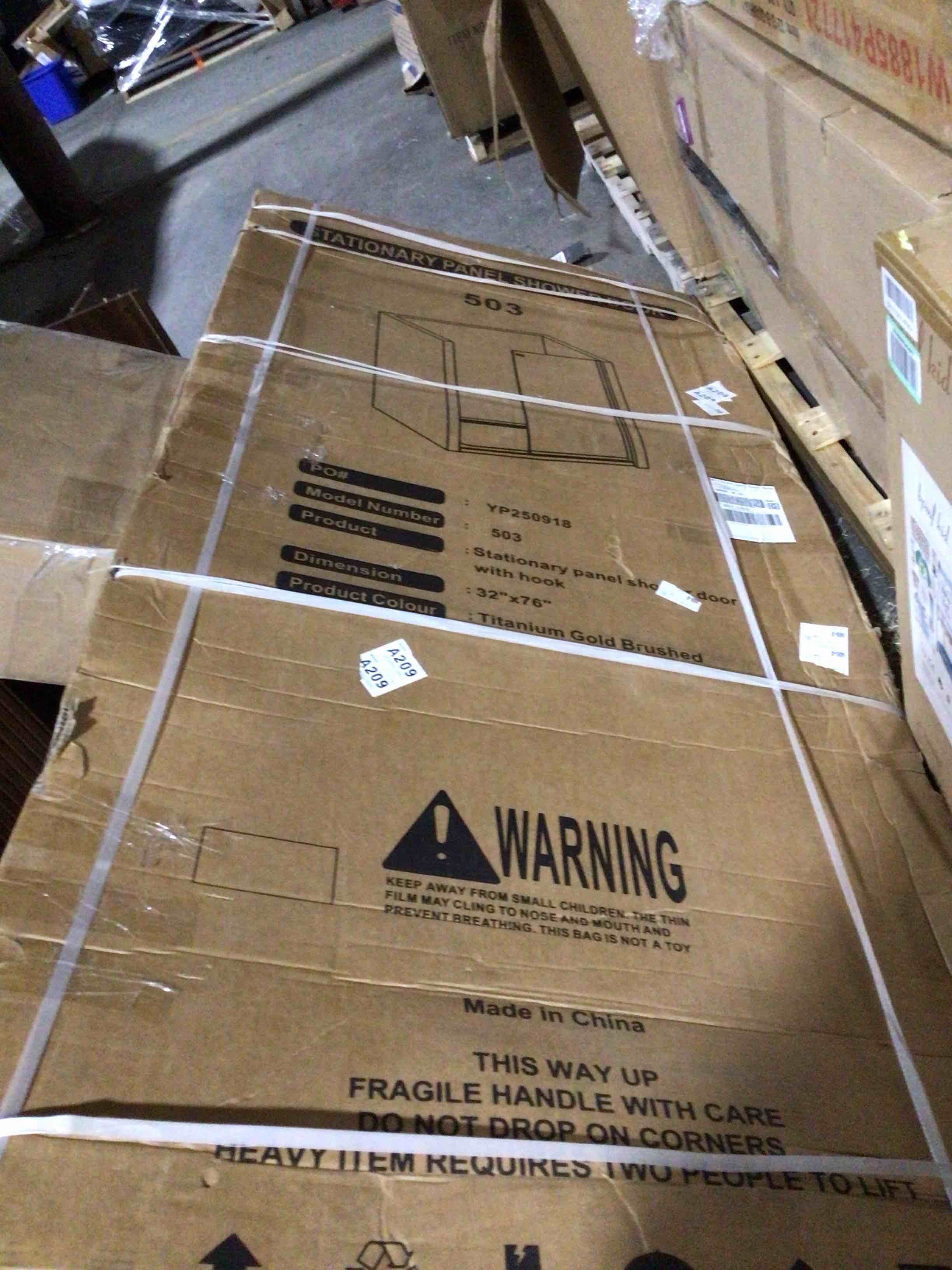 Condition photo showing Good Condition for Yttsoyts 32" X 76" Fixed Shower Panel With Hook, 3/8" Thick Frameless Shower Screen Tempered Glass, Aluminum Glass Shower Door With Easy To Clean Coating(Gold Brushed) 504-MB-10-3276