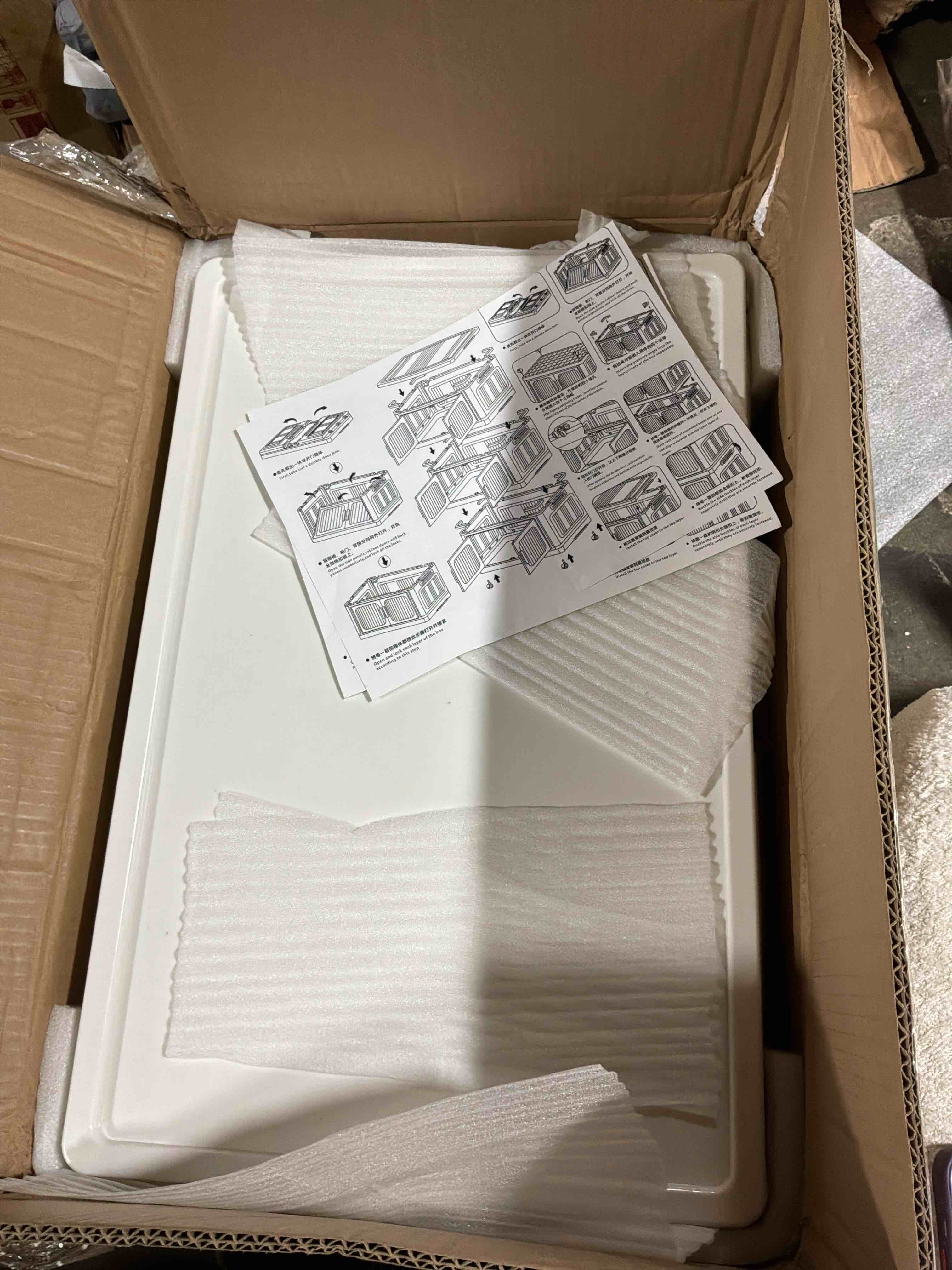 Condition photo showing New/Like New for folding plastic storage bins stackable cabinet organizer with caster wheel collapsible toy shelf storage boxes with double door