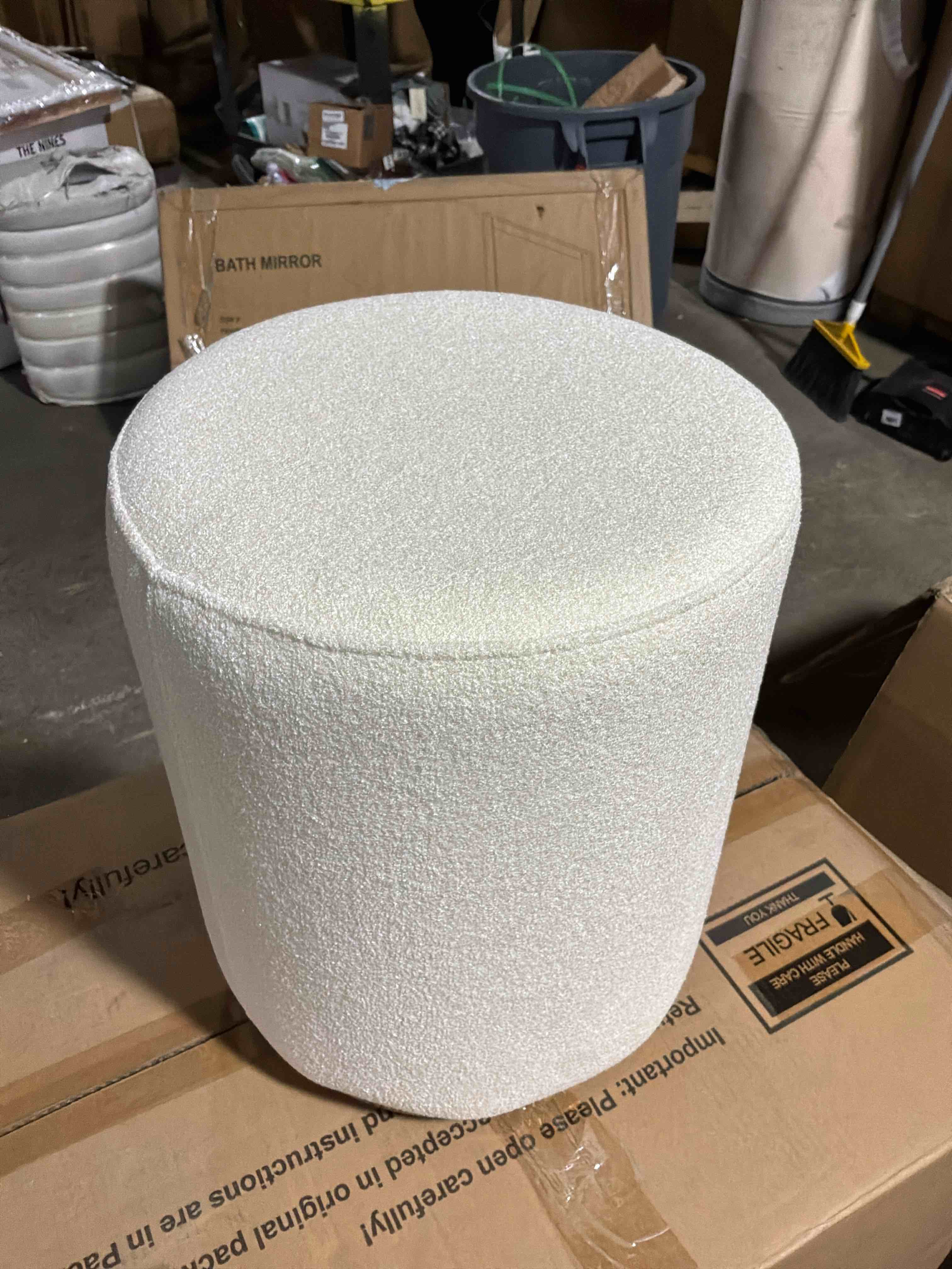 Condition photo showing New/Like New for get set style modern round ottoman with soft padded seat, multifunctional vanity stool for makeup, upholstered footrest stool ottoman foot stool for living room, bedroom white