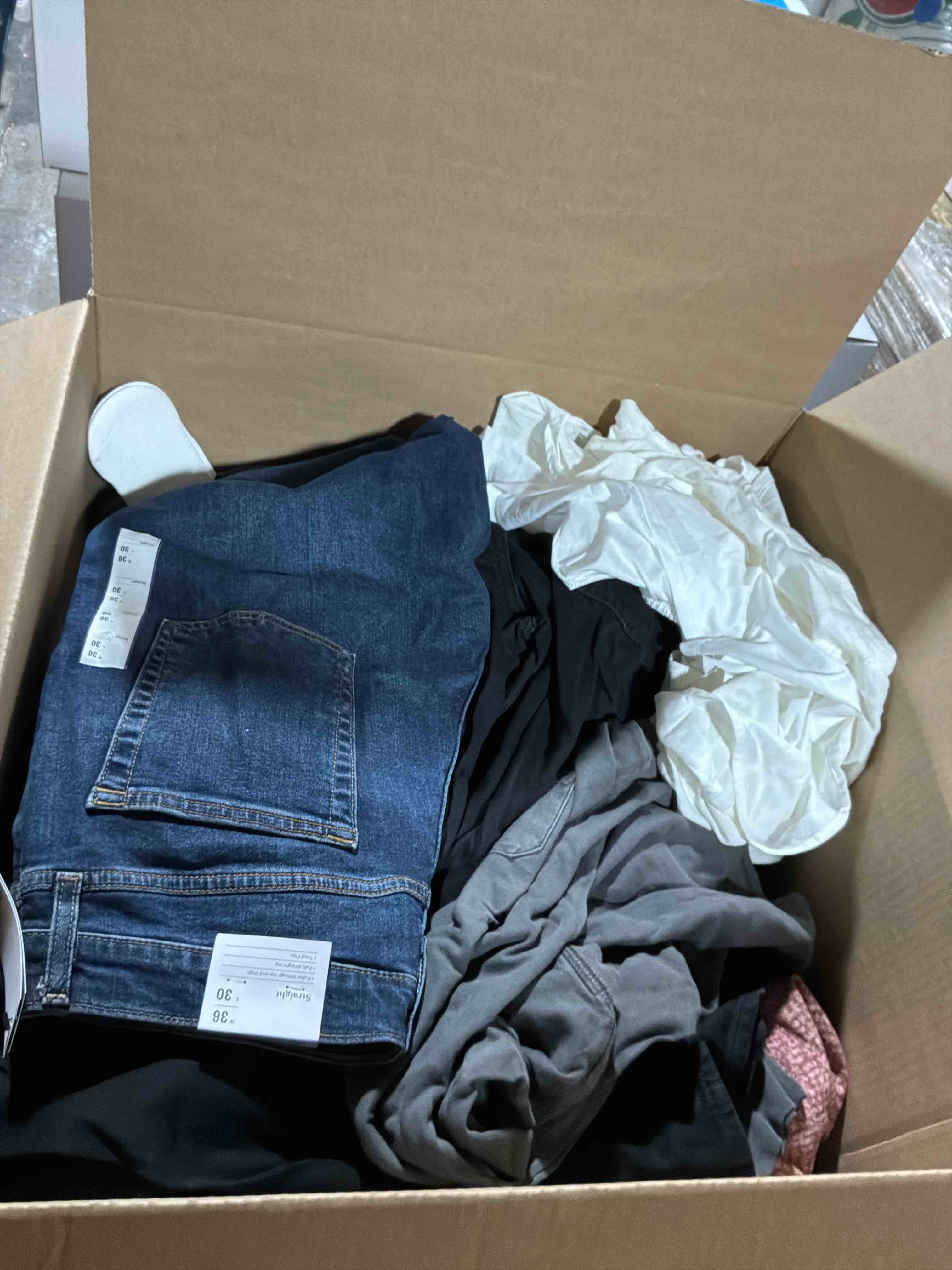 Condition photo showing New/Like New for box lot of new clothes (40pcs)