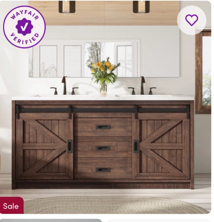 chimira 60" farmhouse double sink bathroom vanity with 2 drawers & doors,brown