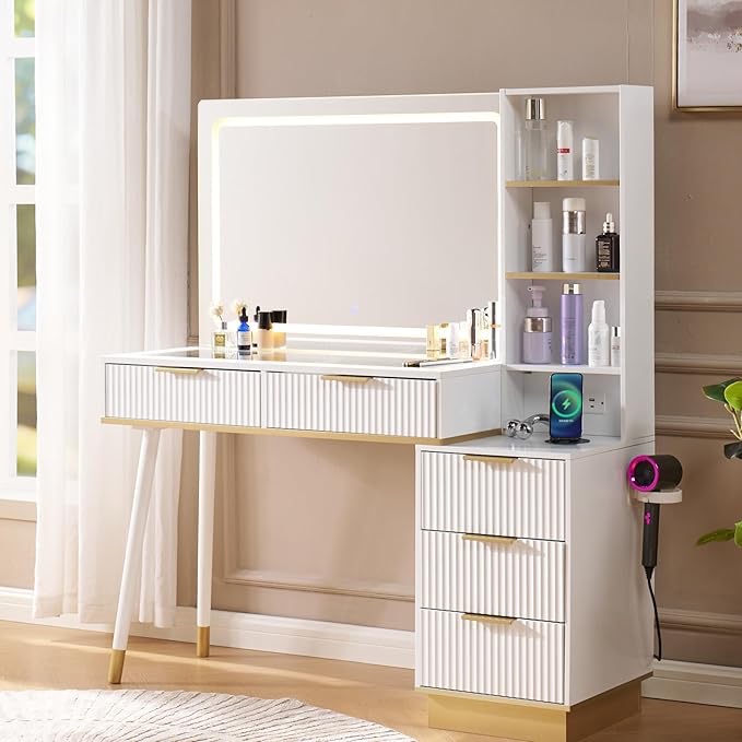 fluted panel collection 48” vanity desk with mirror 
