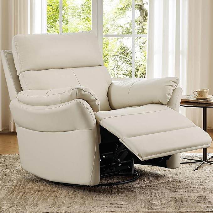AIRSKY Swivel Rocker Recliner Oversized,Top-Grain Leather Recliner,Lazy Boy Recliner Chair,Single Sofa for Living Room Nursery,Glider Rocking Chair for Reading,Bedroom,Beige,R1 PRO