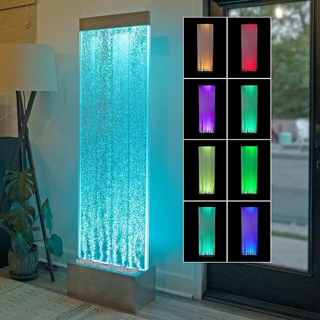 alpine corporation mlt134sl indoor floor bubble wall water fountain with color-changing led lights and remote, 72", silver (incomplete one box of two only)