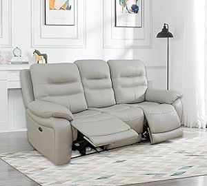 genuine leather power recliner sofa, 85"" leather sofa with usb charging, top grain leather power reclining sofa for living room office apartment (3 seat recliner sofa, grey
