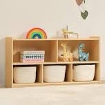 oook 5-compartment wooden storage cabinet, montessori shelf for toy organizers and storage, kids classroom organizer, playroom, daycare and preschool shelf