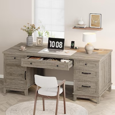 Garvee 60 inches Executive Desk Home Office Desk with Drawers Work Desk with File Cabinet (incomplete one box only)