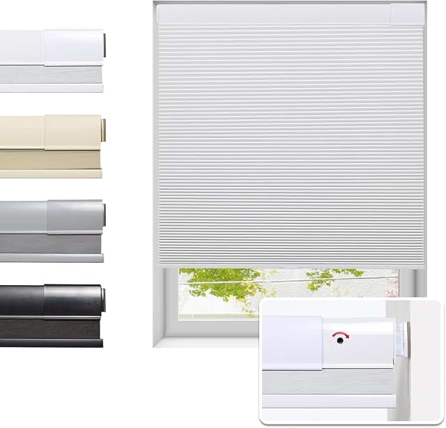 No Drill Cellular Shades for Indoor Windows, Thermal Insulating & Noise Reducing Honeycomb Blinds, Free Stop Cordless Blackout Shades, White,69 1/2" W × 64" H