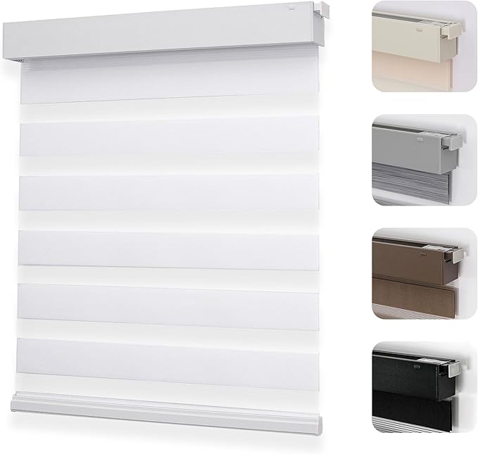 Joydeco No Drill Zebra Blinds for Windows, Cordless Day & Night Dual Sheer Roller Shades, Easy Installation 69” x 72”