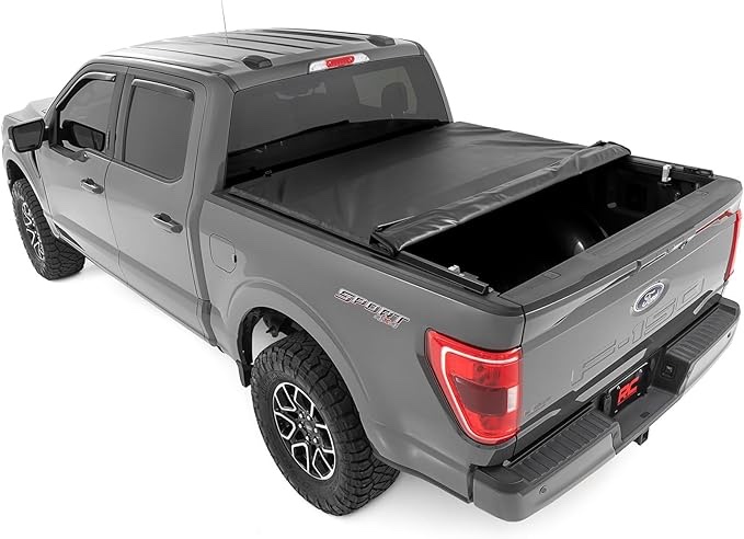 rough country soft roll-up truck bed cover for ford f-150/lightning & raptor (2015-2026) - low-profile all-weather tonneau cover