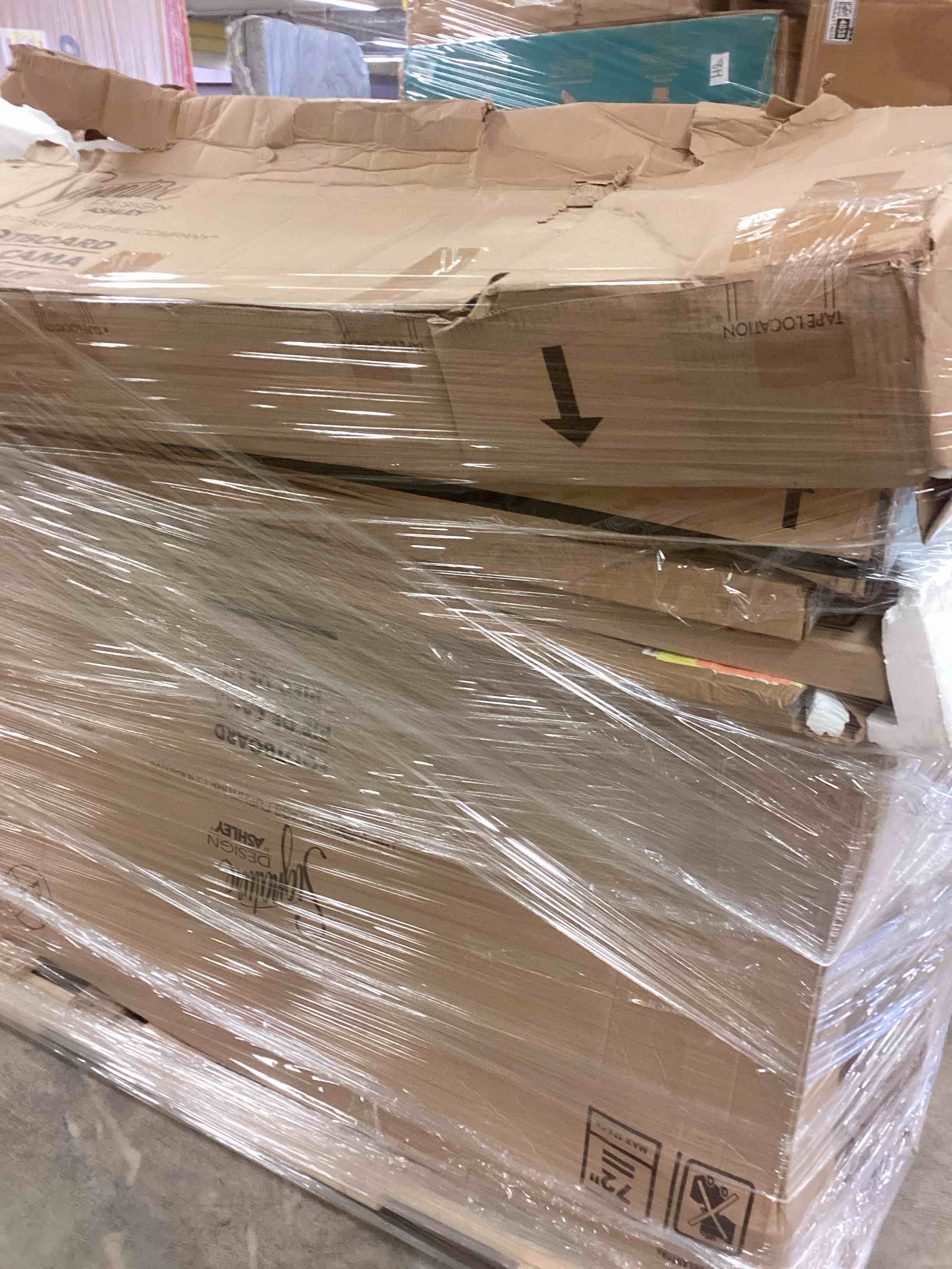 Condition photo showing As Is for pallet lot of assorted bed items(headboard,footboard, bunk ladder and rails)
