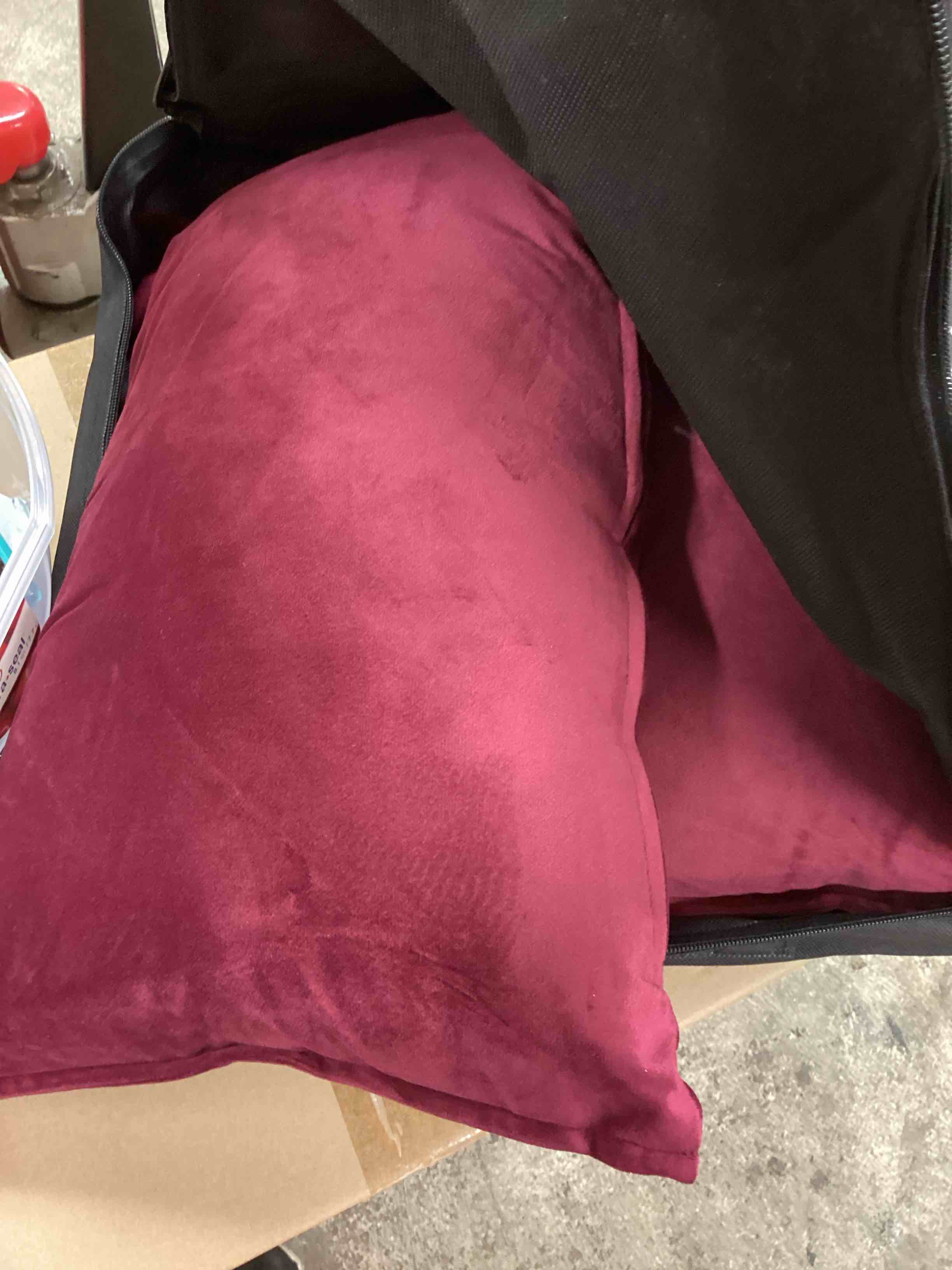 Condition photo showing Good Condition for toile de jouy velvet red coordinating 14x20" oblong pillow by the tailor's bed set of 2