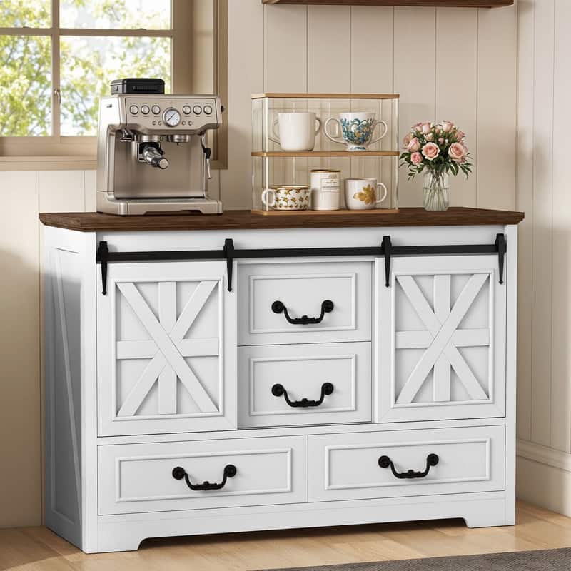 farmhouse style sideboard buffet cabinet, 2-doors 4-drawers ,gray (color different from stock photo)