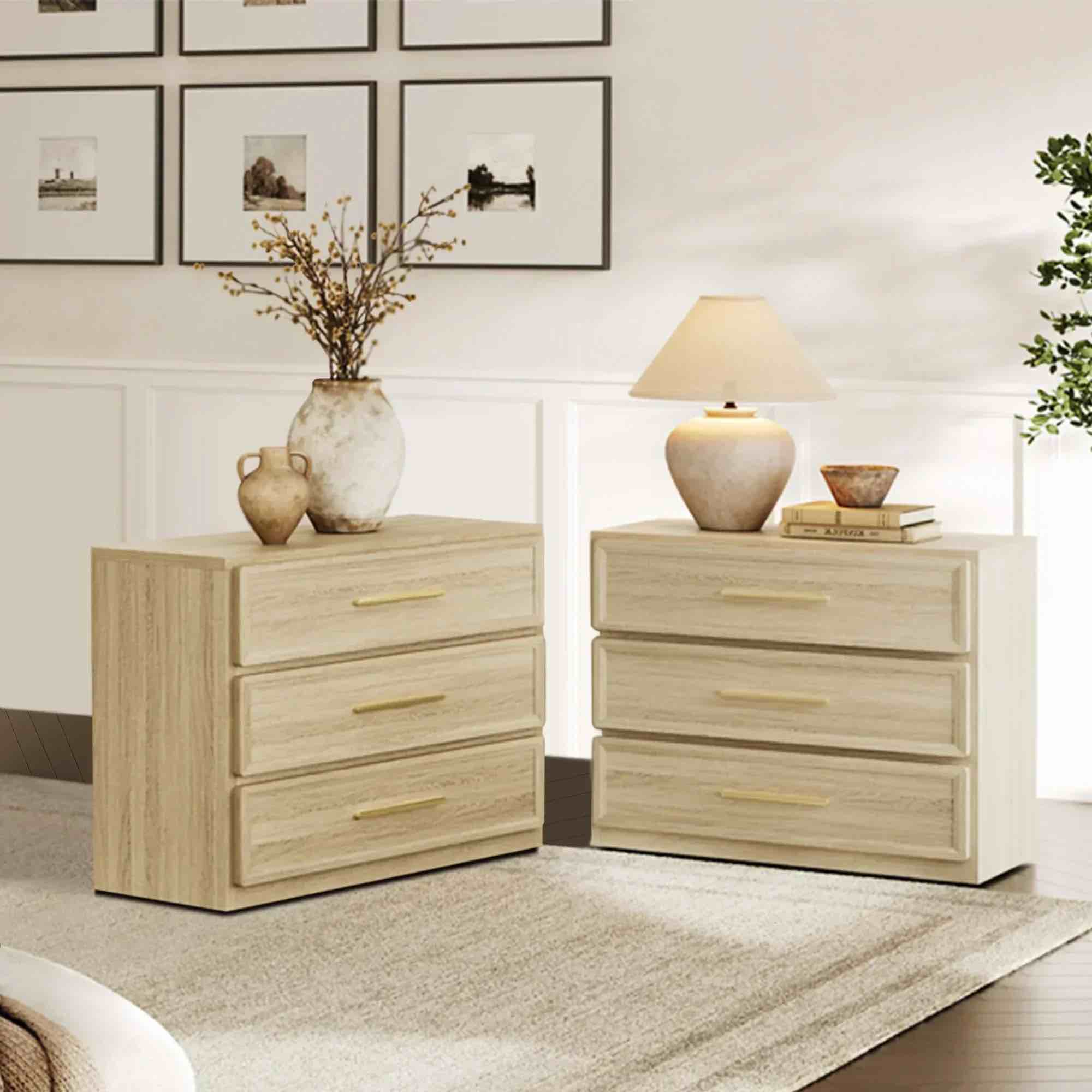 crescent nightstand with 3 drawers, 2-pack