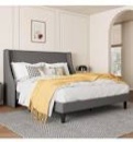 upholstered bed frame queen size with streamlined wingback headboard, qesdhy002