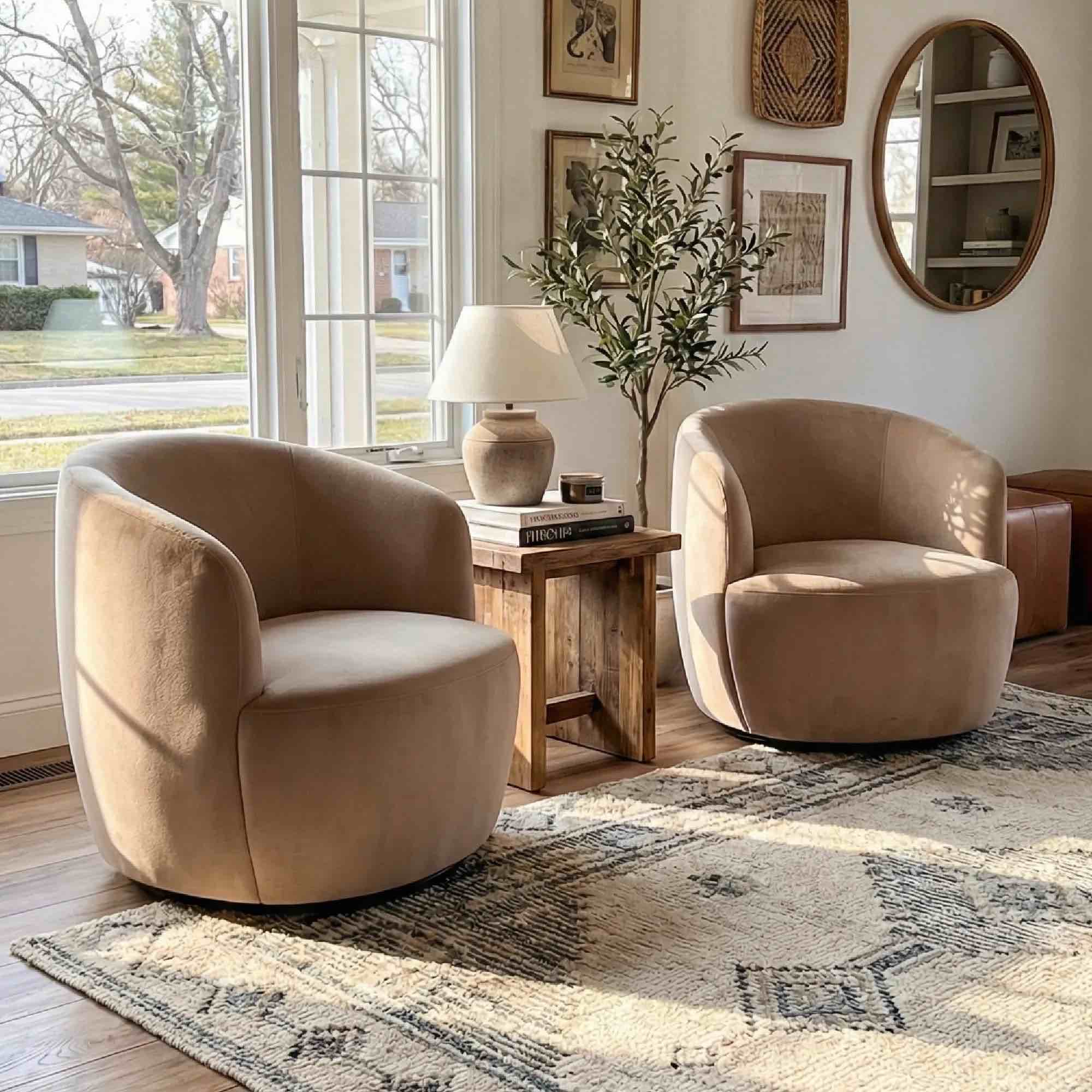 bella modern small velvet swivel barrel chair (1-piece)