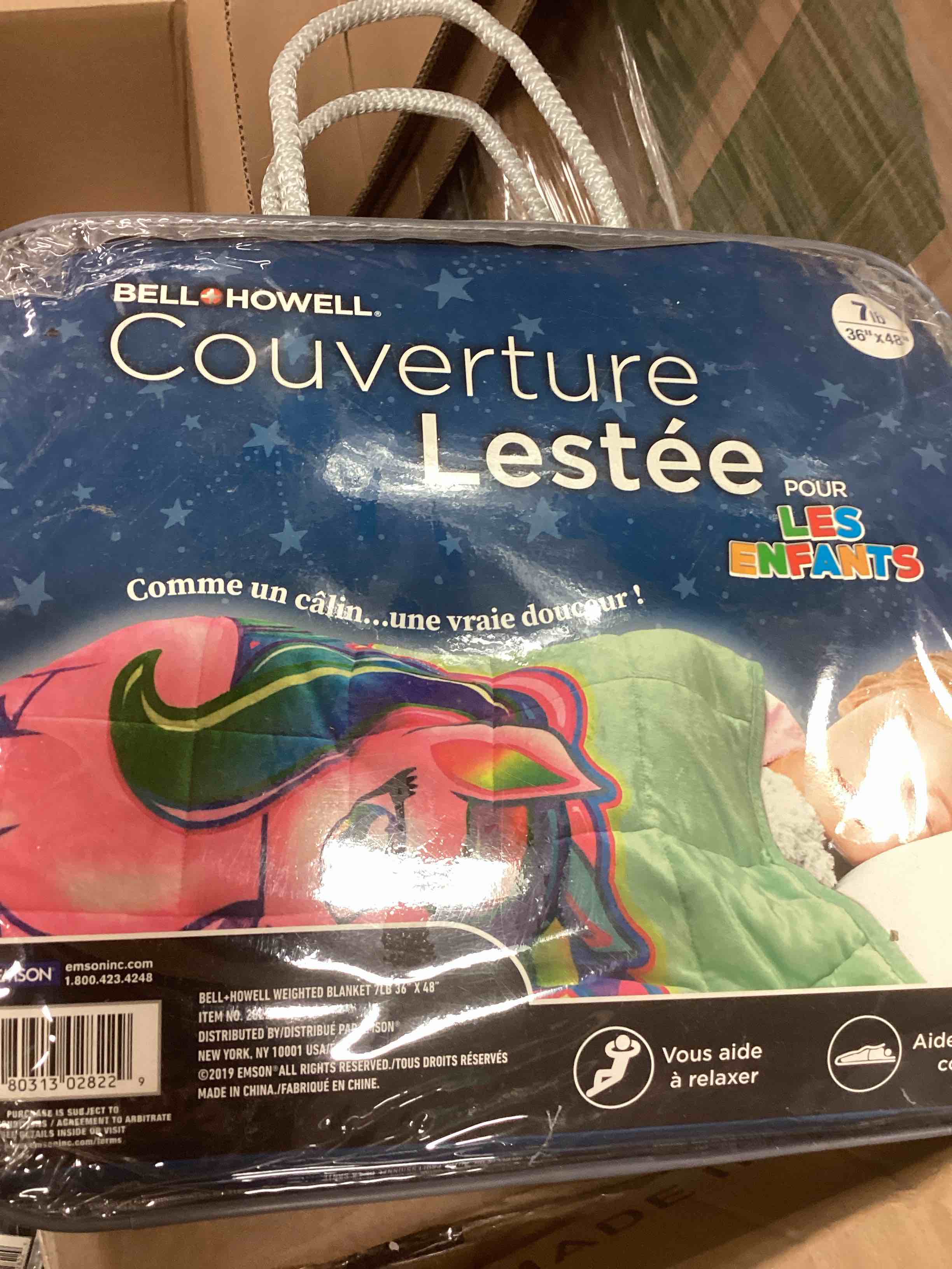 Condition photo showing New/Like New for calming kid unicorn weighted blanket by bell + howell, 7lb with glass bead fill