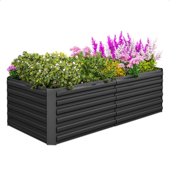 outdoor metal raised garden bed,8x4x2ft planter box for vegetables,flowers,herbs w/478 gallon capacity,black