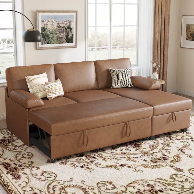 80'' upholstered sleeper sofa, pull out bed with storage chaise for living room bedroom apartment by latitude run® (a little scratched )see picture