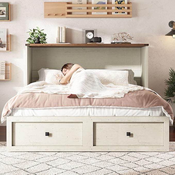 queen size Murphy bed, farmhouse wooden cabinet with charging (incomplete one box only)