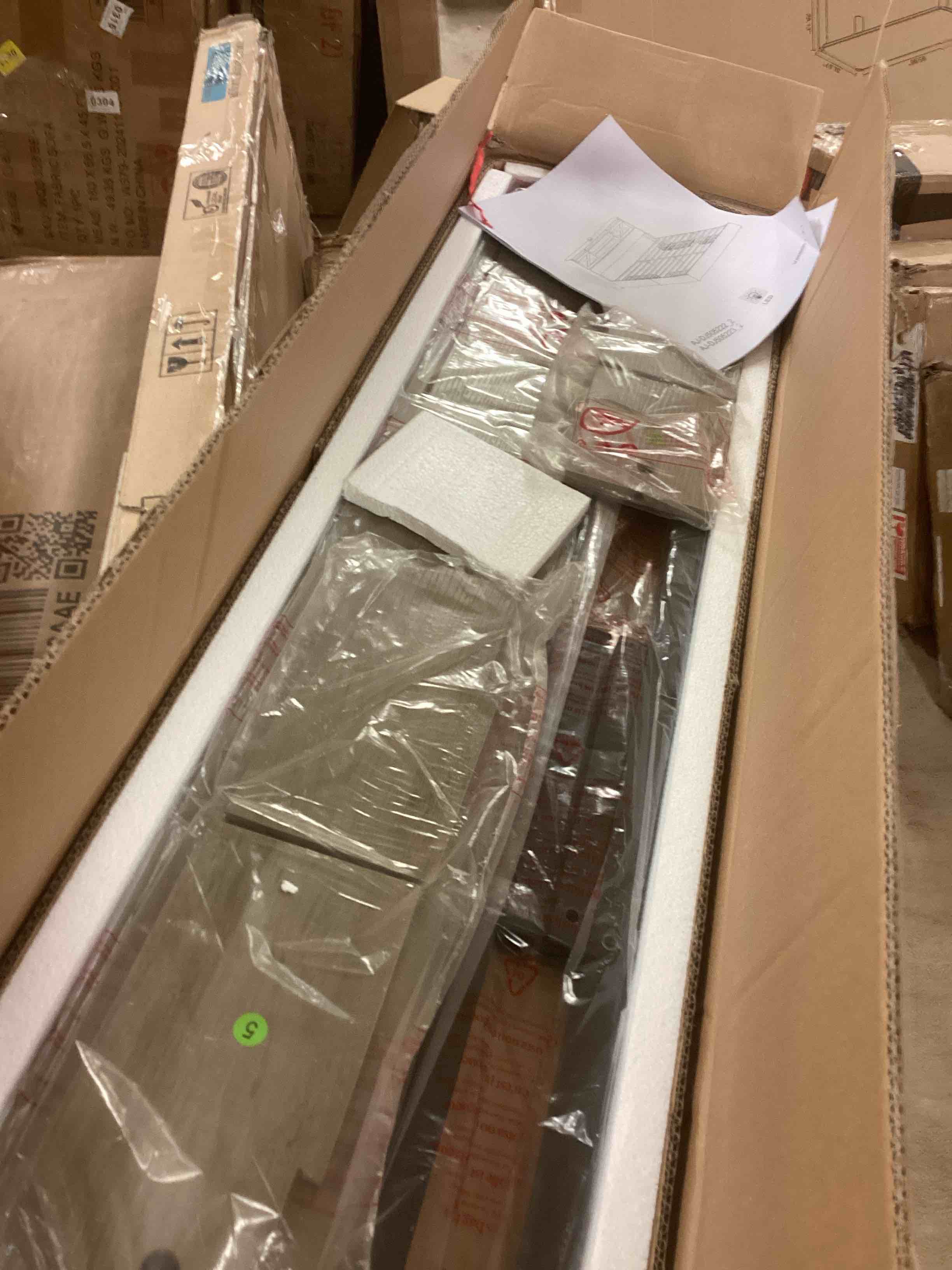 Condition photo showing Good Condition for farmhouse bed frame with led lights and 4 storage drawers (incomplete one box only)