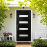 36 in. x 80 in. black fiberglass front door with frosted glass